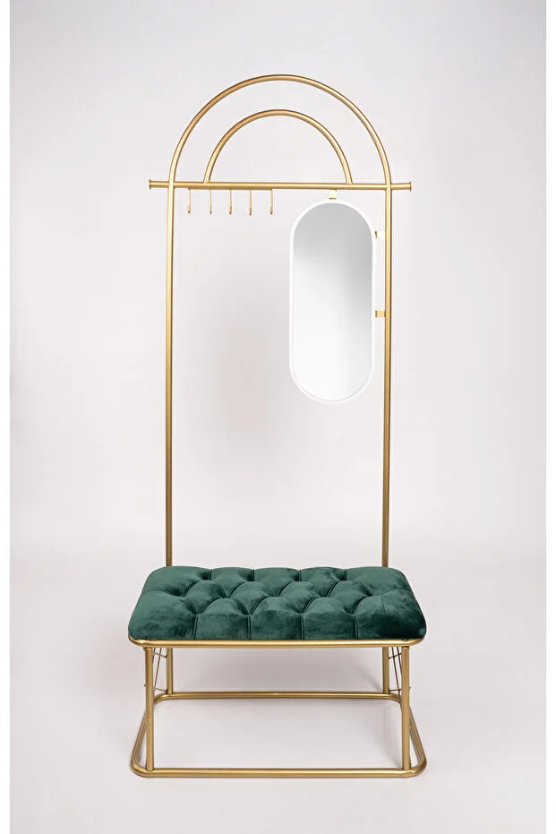 Aynalı Portmanto Puf Bench Ayakkabılık Telli Raf